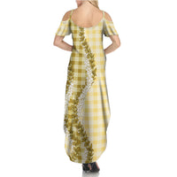 Yellow Hawaii Palaka Family Matching Summer Maxi Dress and Hawaiian Shirt Hawaiian Honohono Lei LT05 - Polynesian Pride
