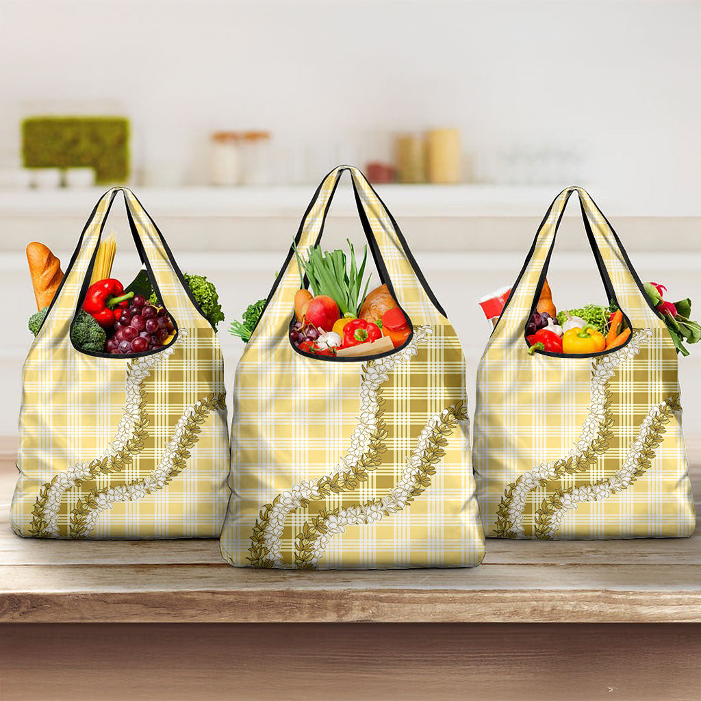 Yellow Hawaii Palaka Grocery Bag Hawaiian Honohono Lei