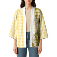 Yellow Hawaii Palaka Kimono Hawaiian Honohono Lei