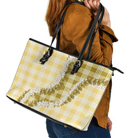 Yellow Hawaii Palaka Leather Tote Bag Hawaiian Honohono Lei