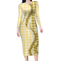 Yellow Hawaii Palaka Long Sleeve Bodycon Dress Hawaiian Honohono Lei LT05 Long Dress Yellow - Polynesian Pride