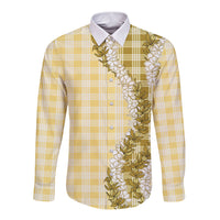 Yellow Hawaii Palaka Long Sleeve Button Shirt Hawaiian Honohono Lei