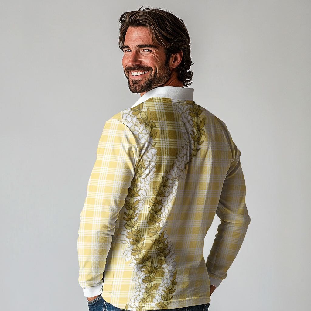 Yellow Hawaii Palaka Long Sleeve Polo Shirt Hawaiian Honohono Lei