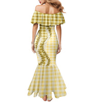 Yellow Hawaii Palaka Mermaid Dress Hawaiian Honohono Lei