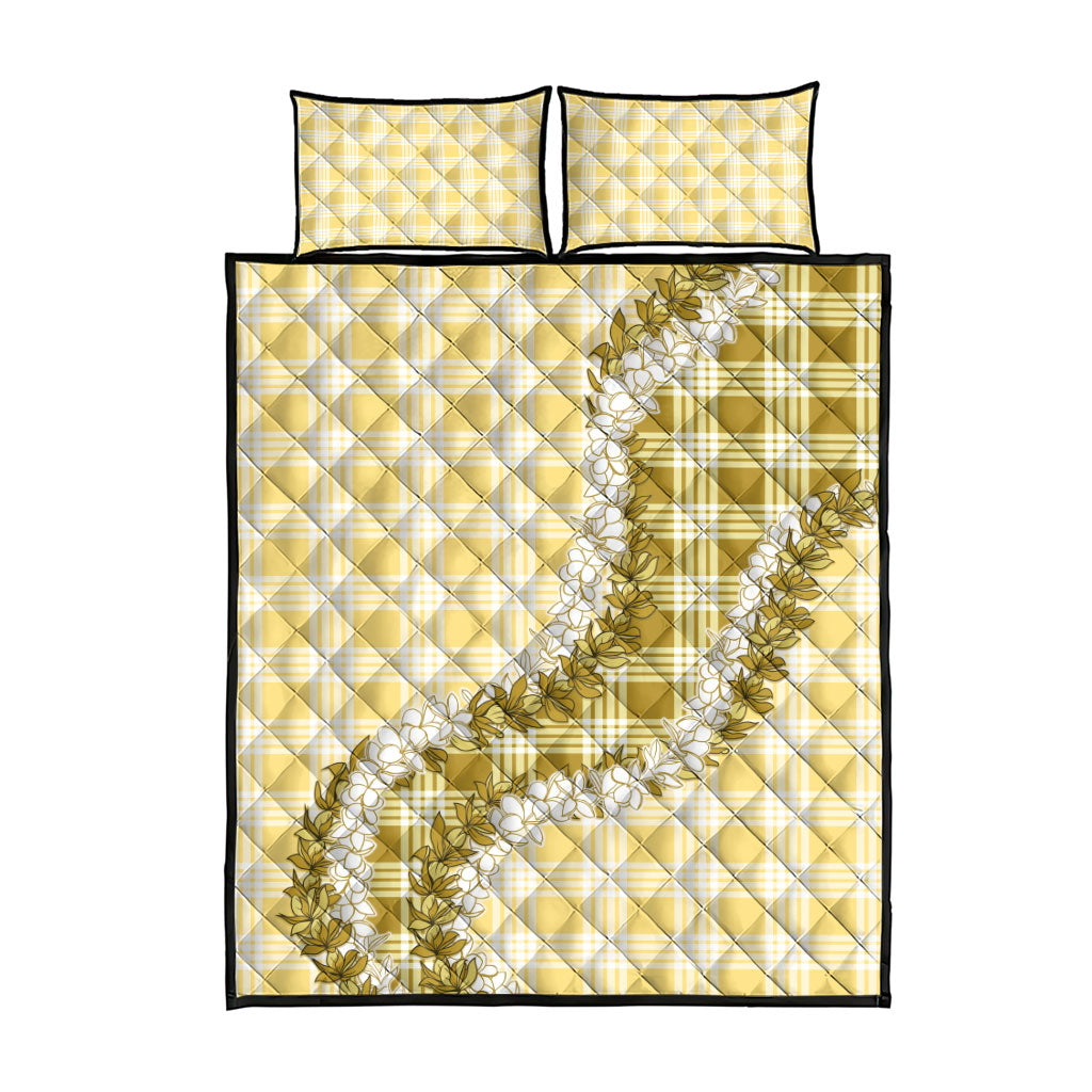 Yellow Hawaii Palaka Quilt Bed Set Hawaiian Honohono Lei