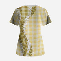 Yellow Hawaii Palaka Scrub Top Hawaiian Honohono Lei