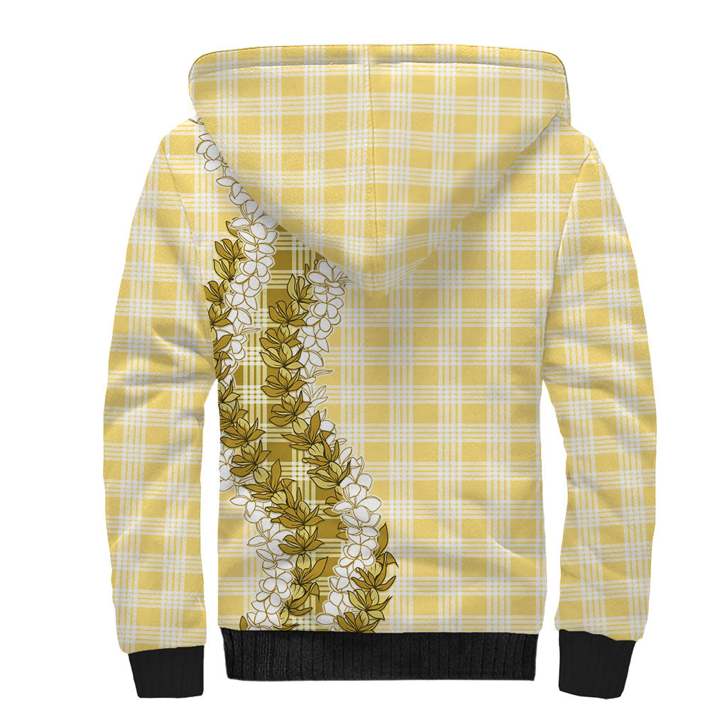 Yellow Hawaii Palaka Sherpa Hoodie Hawaiian Honohono Lei