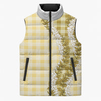 Yellow Hawaii Palaka Sleeveless Puffer Jacket Hawaiian Honohono Lei
