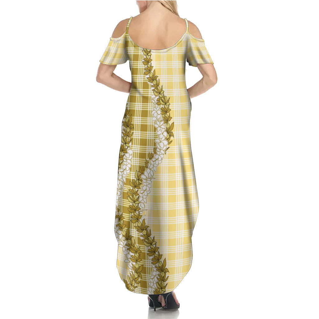 Yellow Hawaii Palaka Summer Maxi Dress Hawaiian Honohono Lei