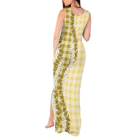 Yellow Hawaii Palaka Tank Maxi Dress Hawaiian Honohono Lei
