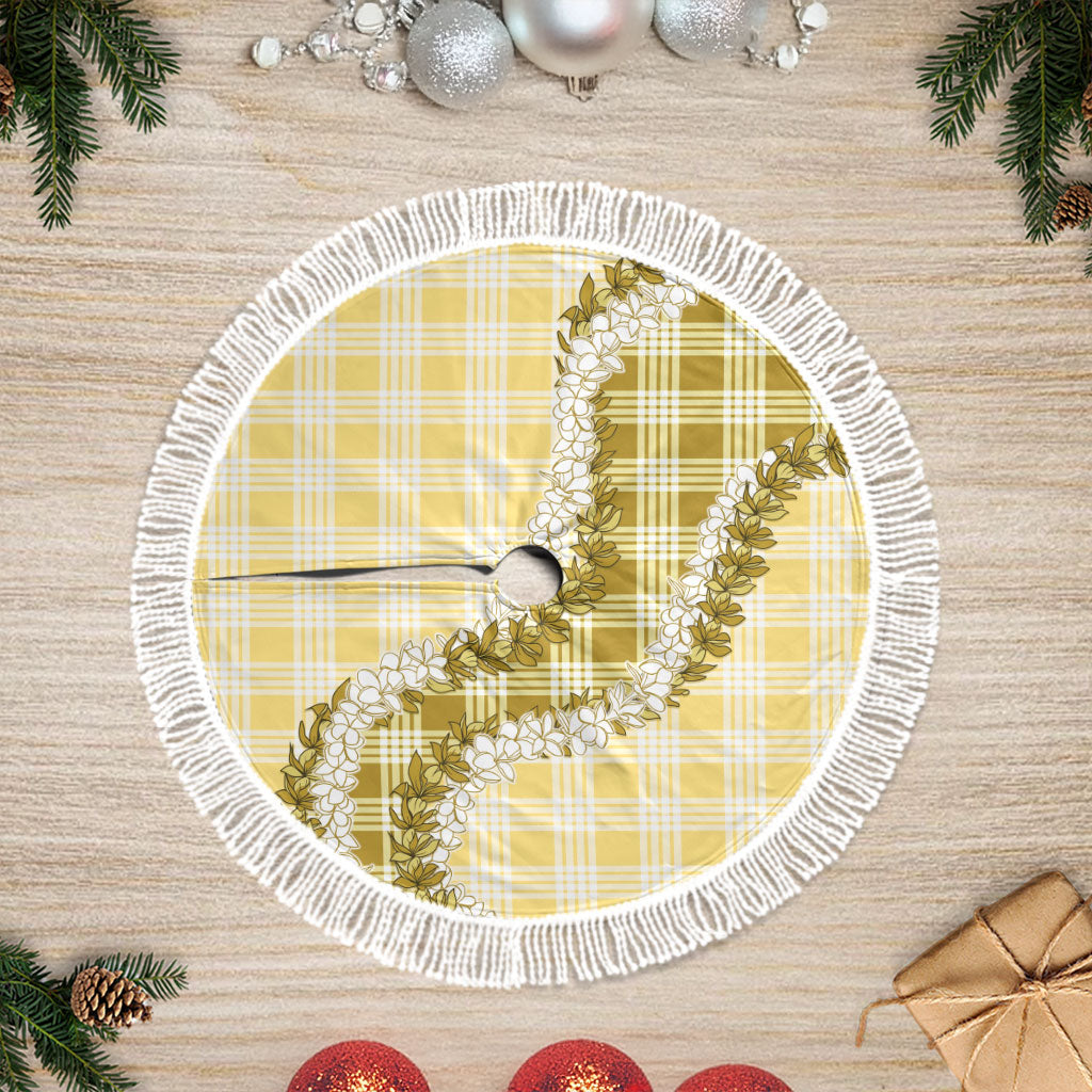 Yellow Hawaii Palaka Tree Skirt Hawaiian Honohono Lei LT05 Fringed Yellow - Polynesian Pride