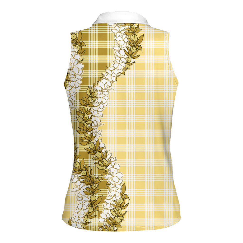 Yellow Hawaii Palaka Women Sleeveless Polo Shirt Hawaiian Honohono Lei LT05 - Polynesian Pride