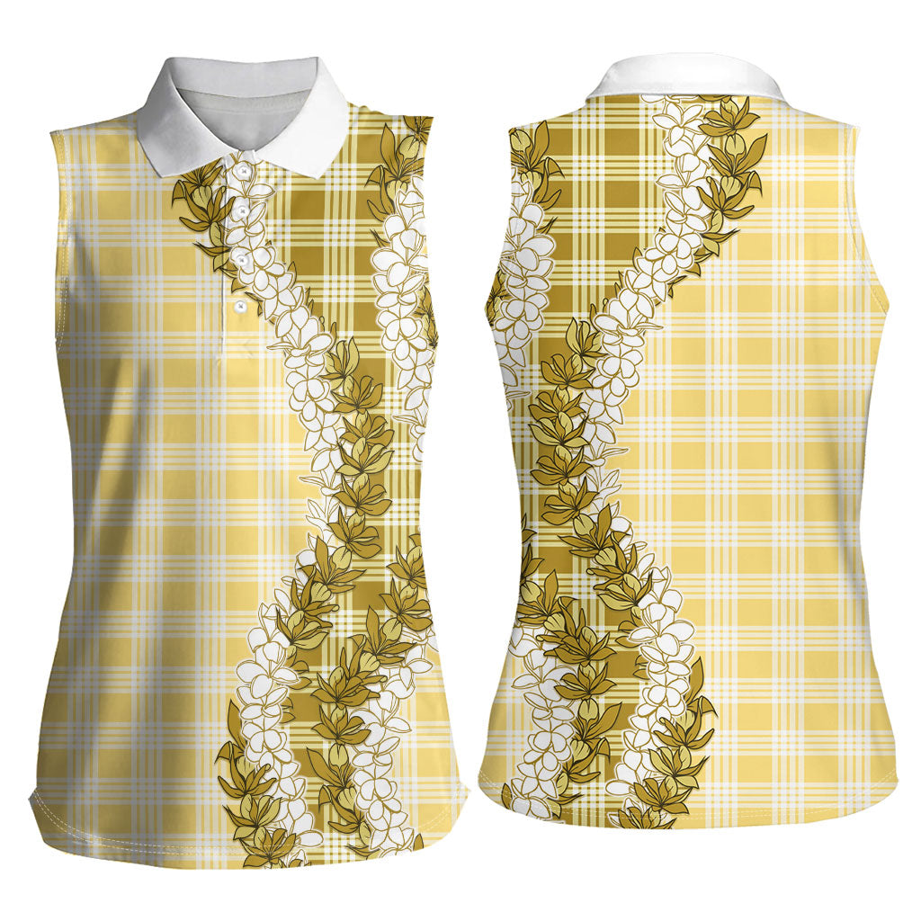 Yellow Hawaii Palaka Women Sleeveless Polo Shirt Hawaiian Honohono Lei LT05 - Polynesian Pride