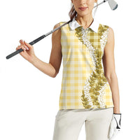 Yellow Hawaii Palaka Women Sleeveless Polo Shirt Hawaiian Honohono Lei LT05 - Polynesian Pride