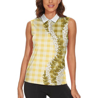 Yellow Hawaii Palaka Women Sleeveless Polo Shirt Hawaiian Honohono Lei LT05 - Polynesian Pride