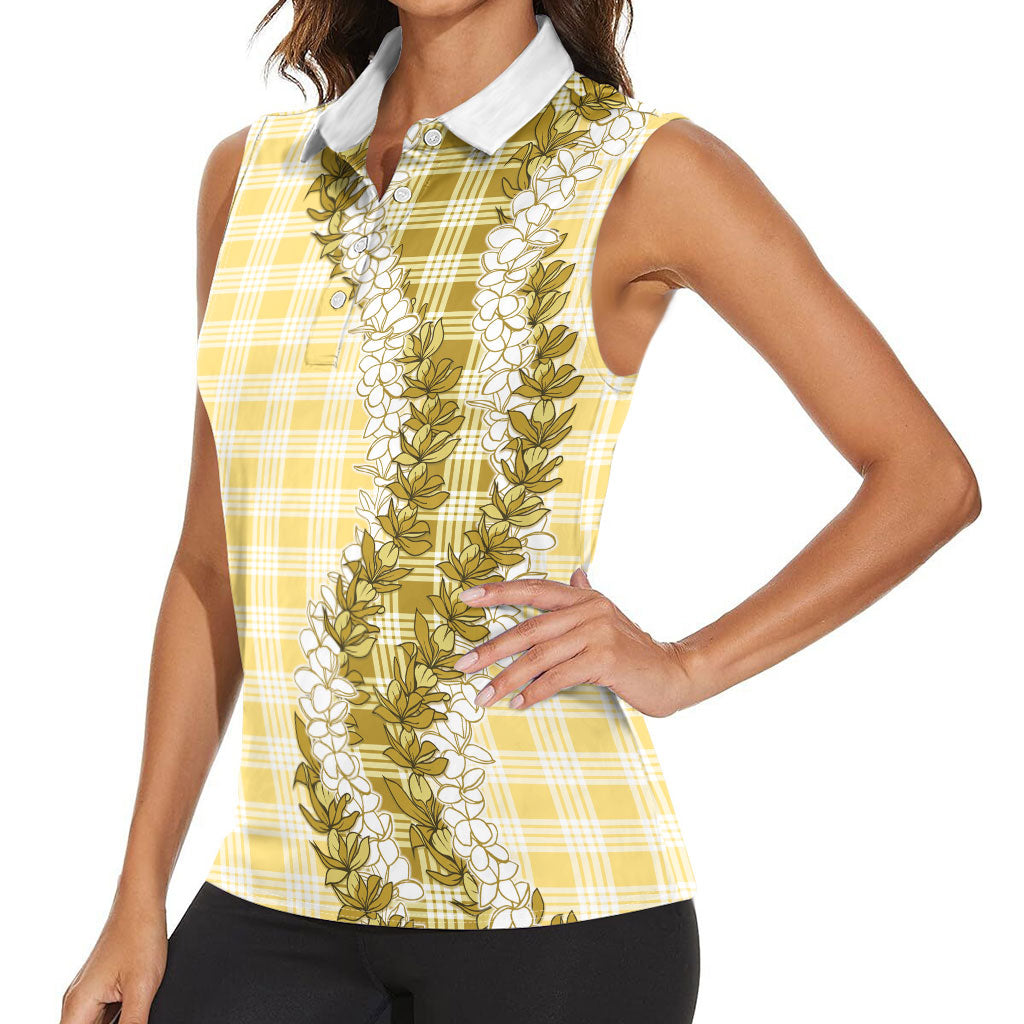 Yellow Hawaii Palaka Women Sleeveless Polo Shirt Hawaiian Honohono Lei LT05 - Polynesian Pride