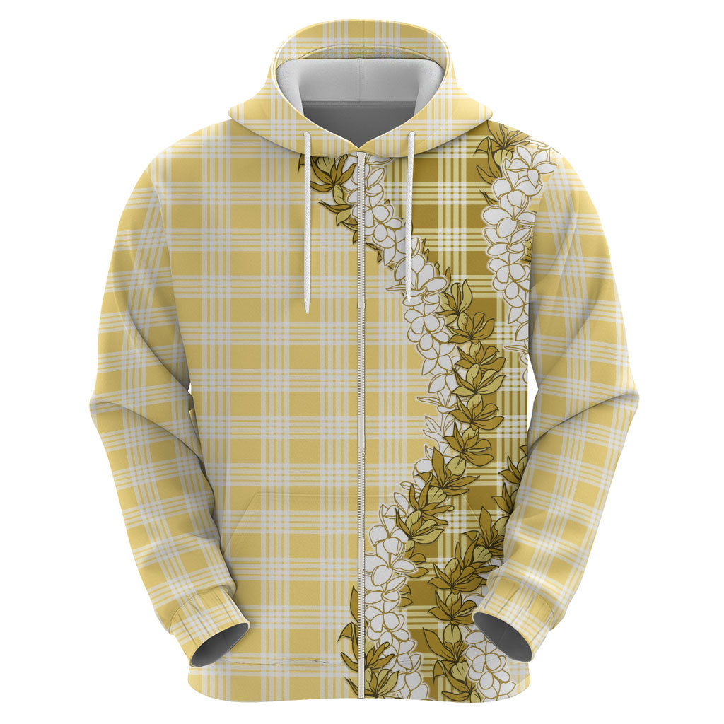 Yellow Hawaii Palaka Zip Hoodie Hawaiian Honohono Lei