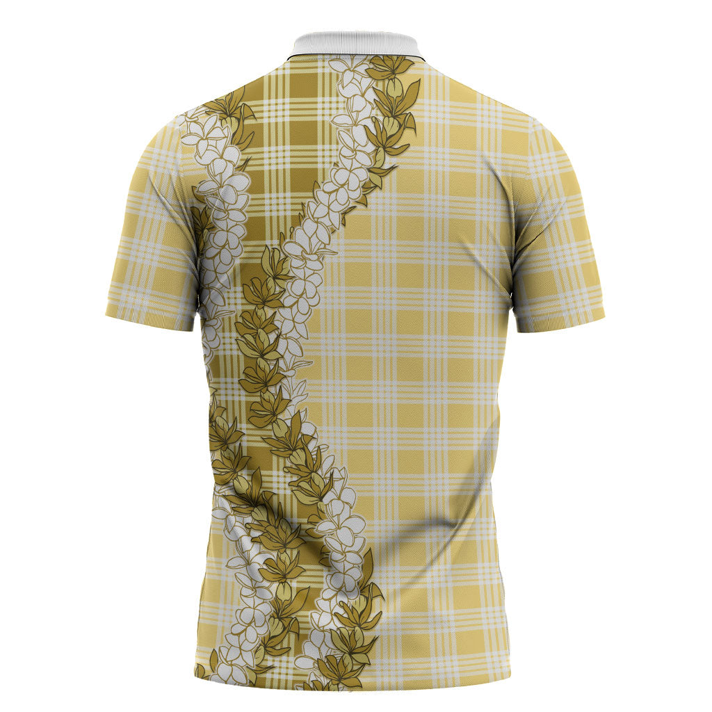 Yellow Hawaii Palaka Zipper Polo Shirt Hawaiian Honohono Lei