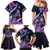 Hawaiian Monk Seal Family Matching Mermaid Dress and Hawaiian Shirt Kakau Tribal Pattern Violet Gradient LT05 - Polynesian Pride