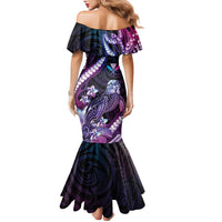 Hawaiian Monk Seal Family Matching Mermaid Dress and Hawaiian Shirt Kakau Tribal Pattern Violet Gradient LT05 - Polynesian Pride