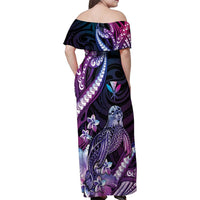 Hawaiian Monk Seal Family Matching Off Shoulder Maxi Dress and Hawaiian Shirt Kakau Tribal Pattern Violet Gradient LT05 - Polynesian Pride