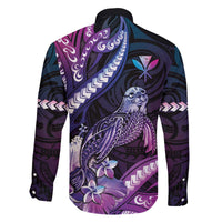 Hawaiian Monk Seal Family Matching Puletasi and Hawaiian Shirt Kakau Tribal Pattern Violet Gradient LT05 - Polynesian Pride