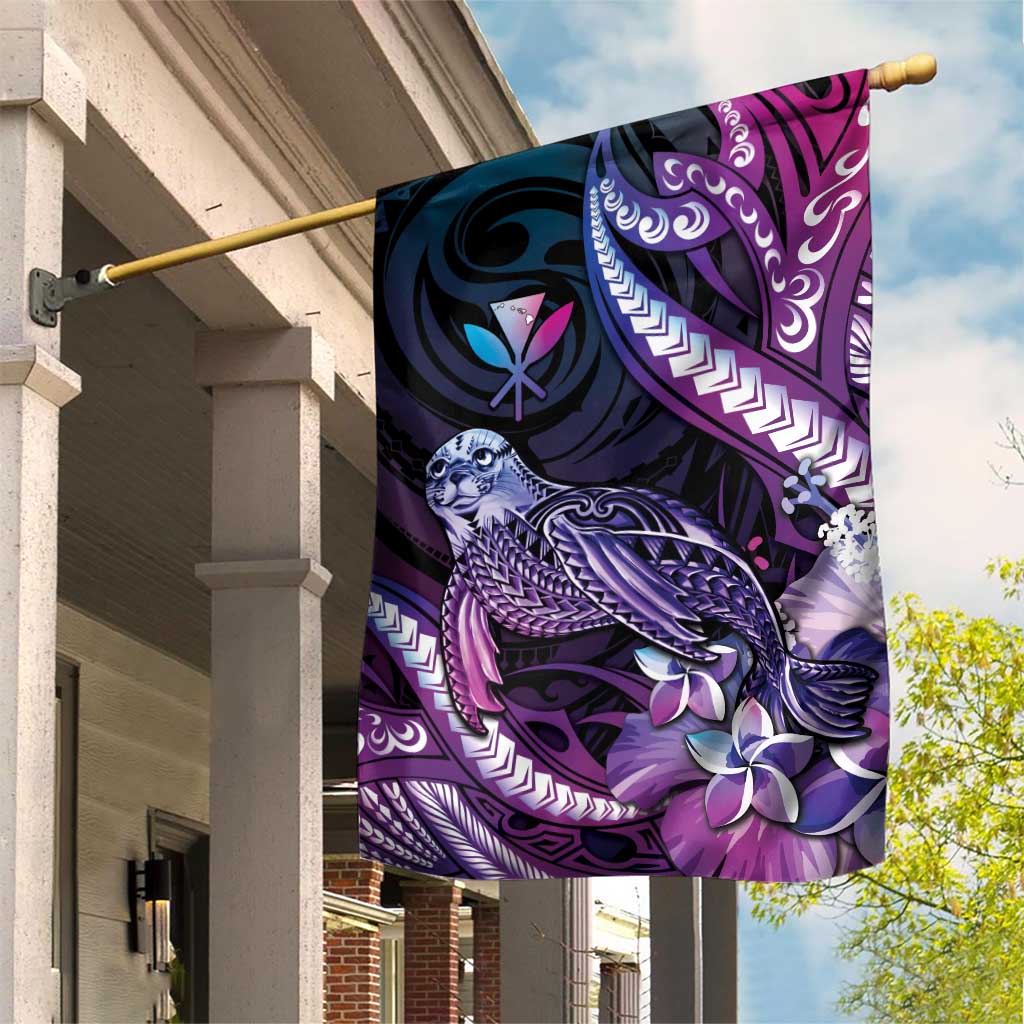 Hawaiian Monk Seal Garden Flag Kakau Tribal Pattern Violet Gradient