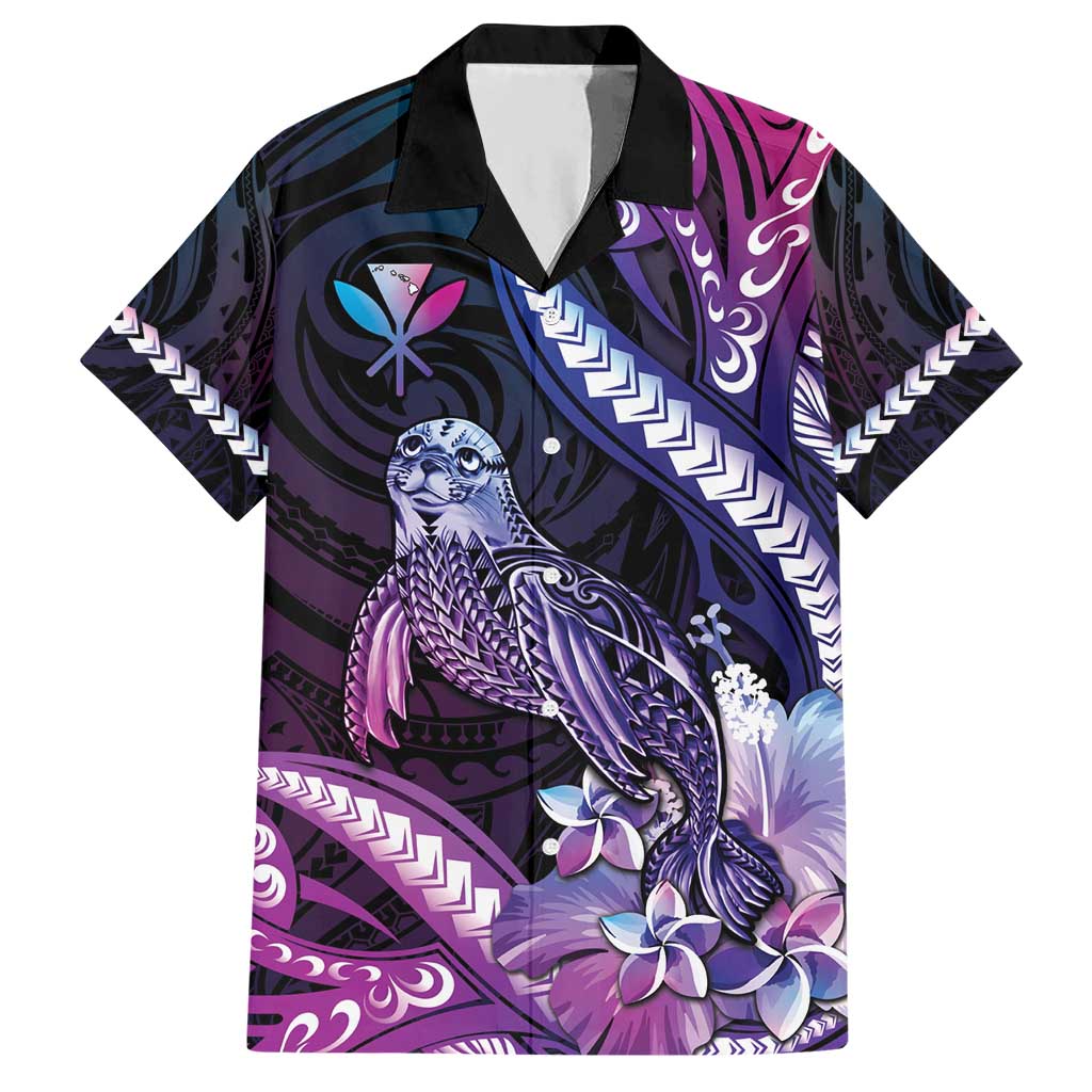 Hawaiian Monk Seal Hawaiian Shirt Kakau Tribal Pattern Violet Gradient LT05 Violet - Polynesian Pride