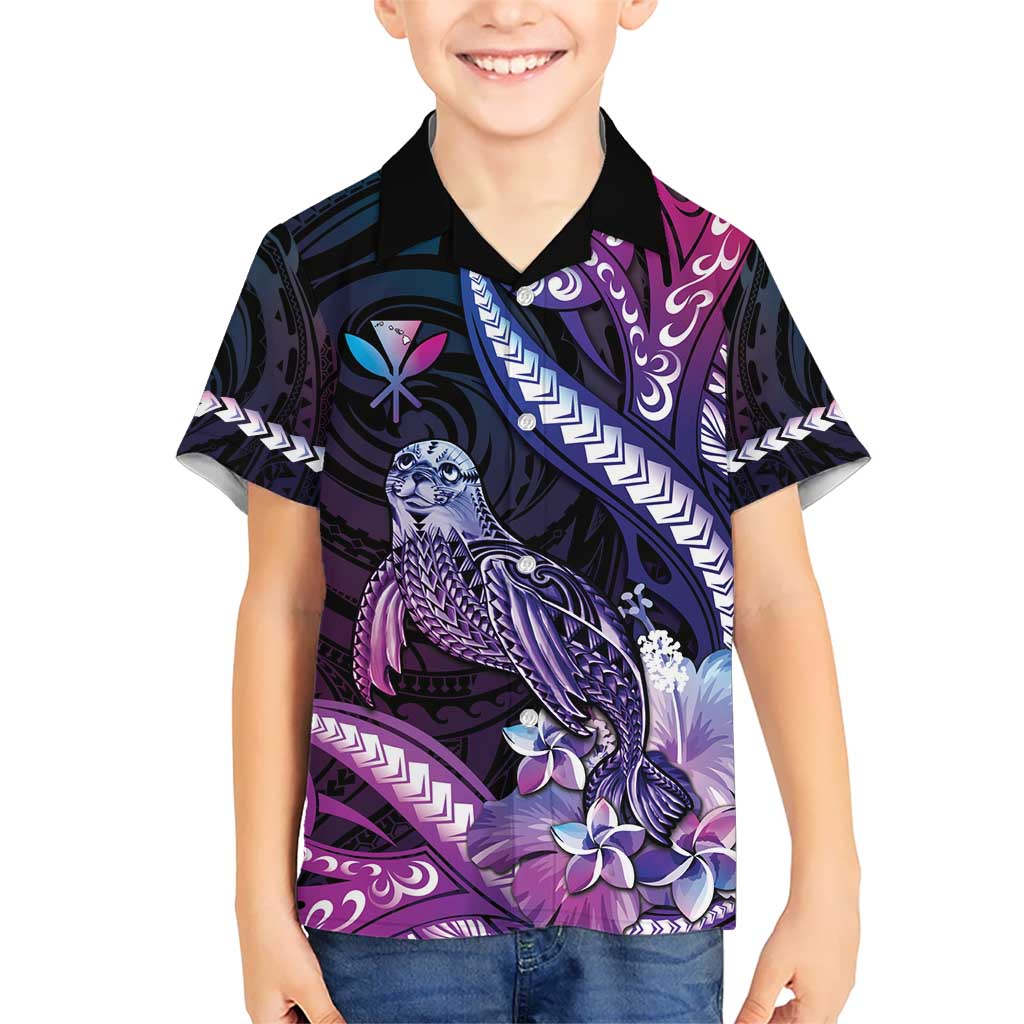 Hawaiian Monk Seal Hawaiian Shirt Kakau Tribal Pattern Violet Gradient LT05 - Polynesian Pride