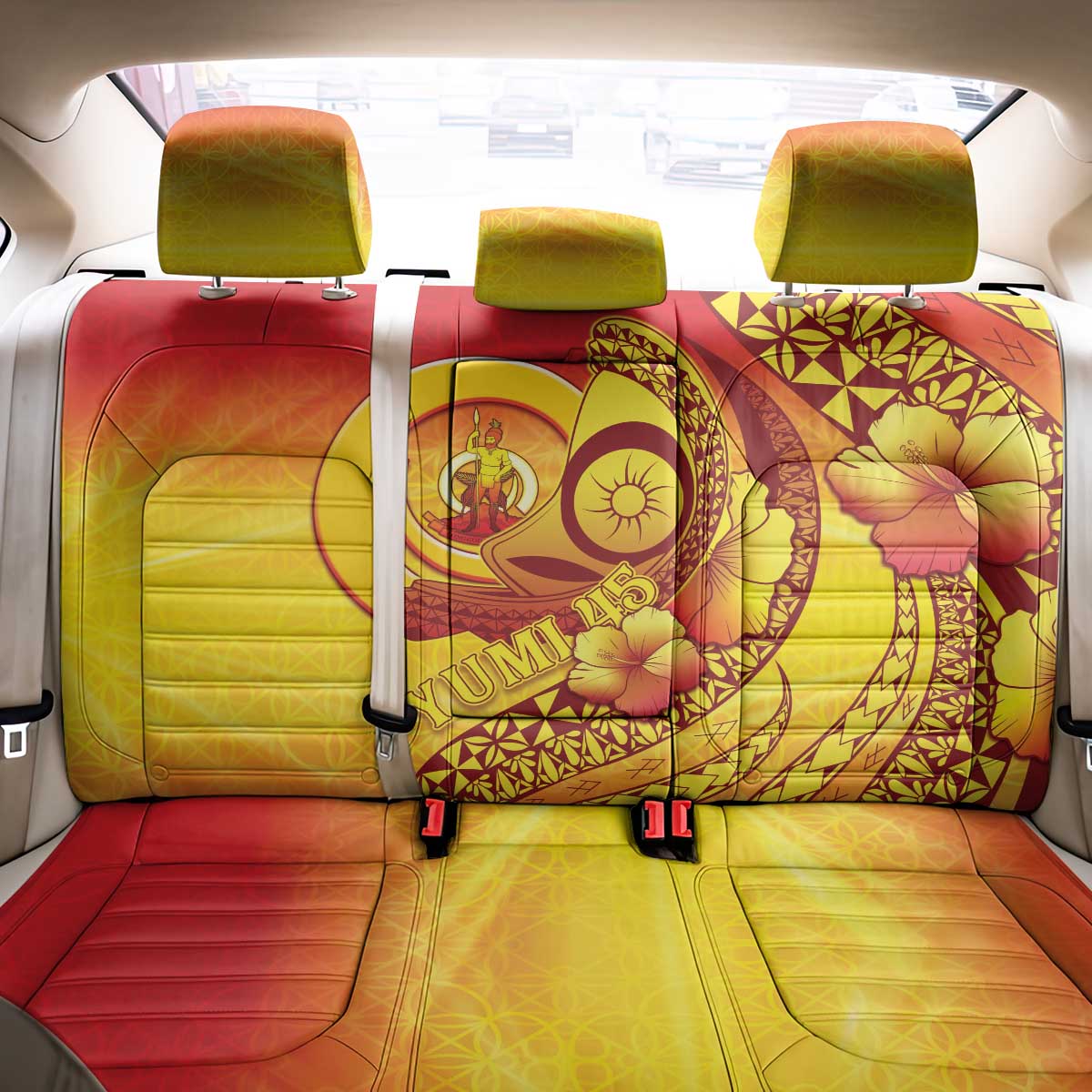Vanuatu 45 Yia Indipendens Anivesari Back Car Seat Cover Tamtam Drum With Boar Tusk LT05 - Polynesian Pride
