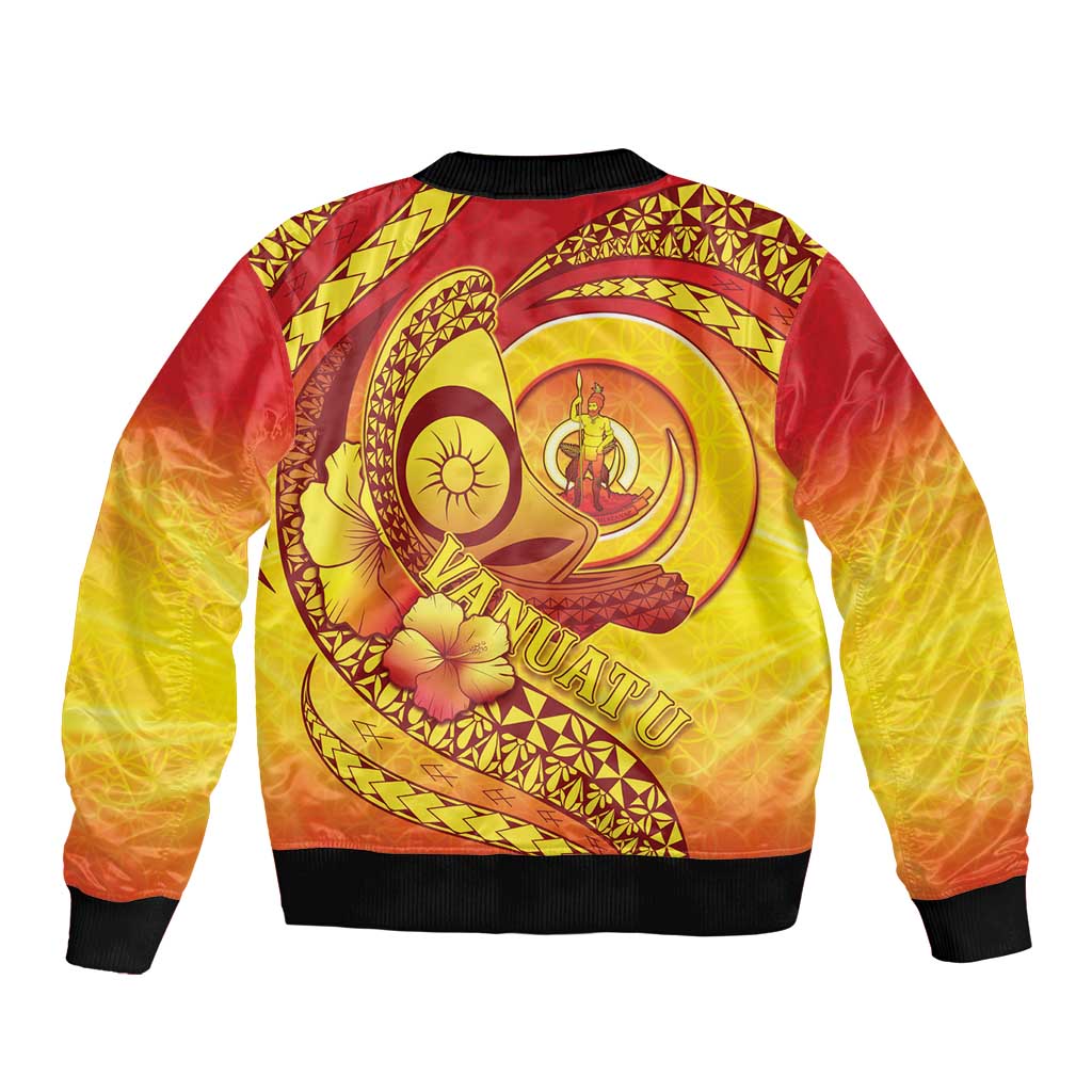 Vanuatu 45 Yia Indipendens Anivesari Bomber Jacket Tamtam Drum With Boar Tusk - Polynesian Pride