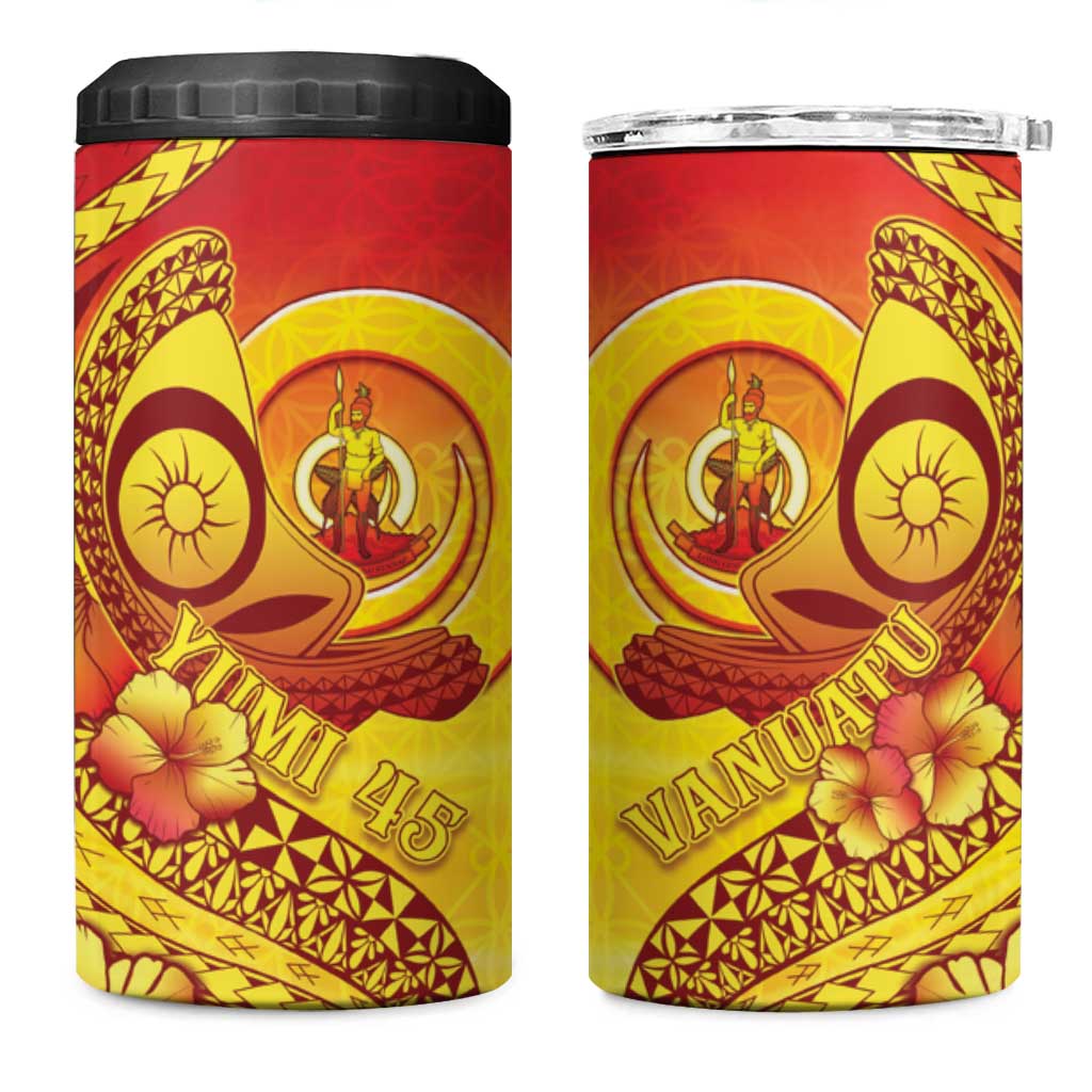 Vanuatu 45 Yia Indipendens Anivesari 4 in 1 Can Cooler Tumbler Tamtam Drum With Boar Tusk LT05 One Size: 16 oz Yellow - Polynesian Pride