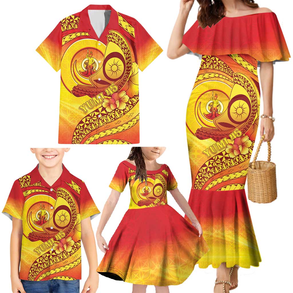 Vanuatu 45 Yia Indipendens Anivesari Family Matching Mermaid Dress and Hawaiian Shirt Tamtam Drum With Boar Tusk LT05 - Polynesian Pride