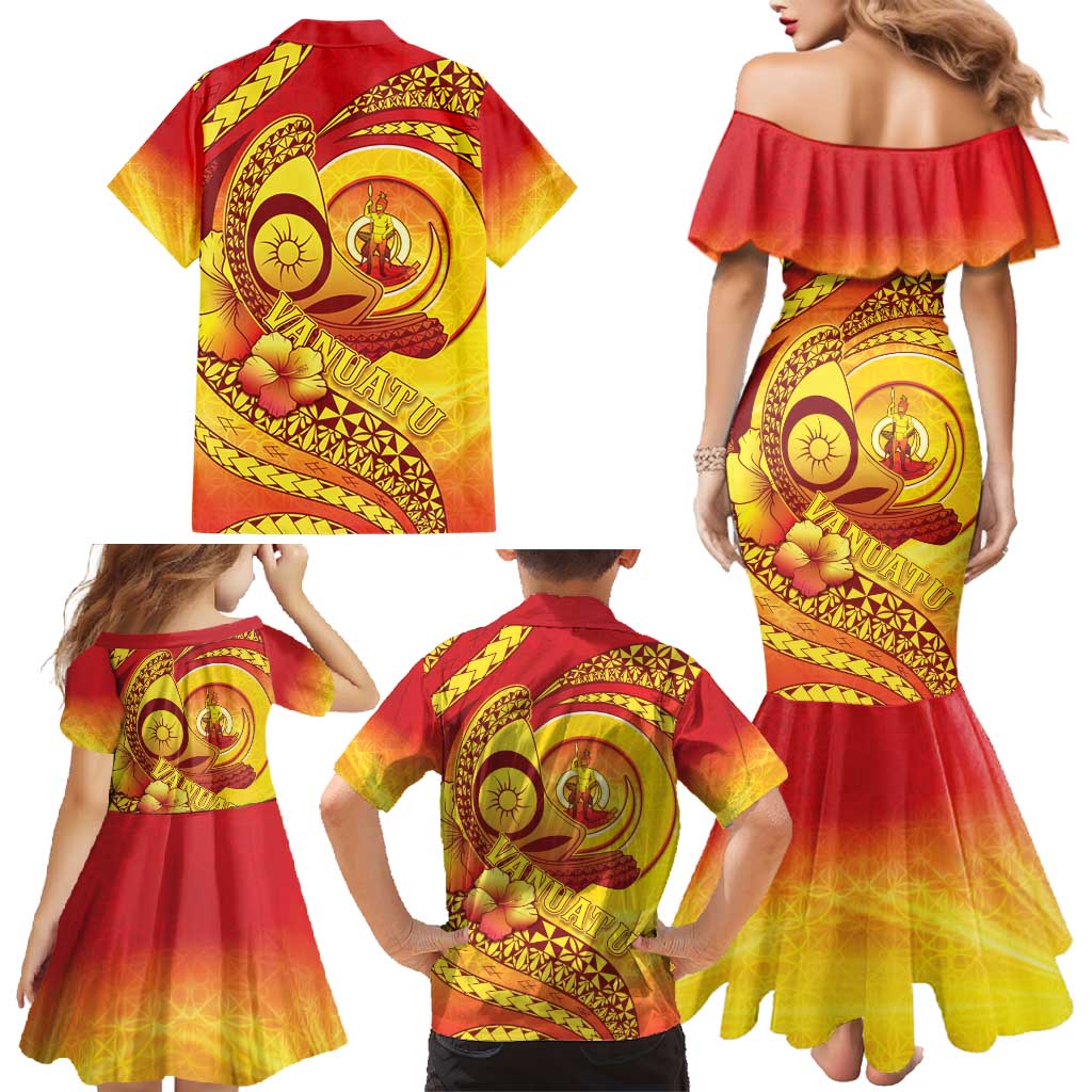 Vanuatu 45 Yia Indipendens Anivesari Family Matching Mermaid Dress and Hawaiian Shirt Tamtam Drum With Boar Tusk LT05 - Polynesian Pride