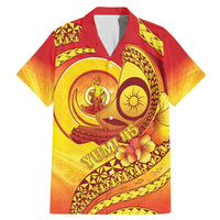 Vanuatu 45 Yia Indipendens Anivesari Family Matching Mermaid Dress and Hawaiian Shirt Tamtam Drum With Boar Tusk LT05 Dad's Shirt - Short Sleeve Yellow - Polynesian Pride