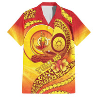 Vanuatu 45 Yia Indipendens Anivesari Family Matching Off Shoulder Maxi Dress and Hawaiian Shirt Tamtam Drum With Boar Tusk LT05 Dad's Shirt - Short Sleeve Yellow - Polynesian Pride