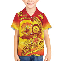 Vanuatu 45 Yia Indipendens Anivesari Family Matching Off Shoulder Short Dress and Hawaiian Shirt Tamtam Drum With Boar Tusk LT05 Son's Shirt Yellow - Polynesian Pride
