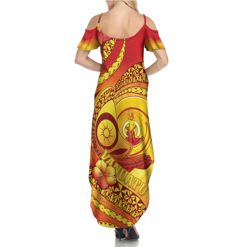 Vanuatu 45 Yia Indipendens Anivesari Family Matching Summer Maxi Dress and Hawaiian Shirt Tamtam Drum With Boar Tusk LT05 - Polynesian Pride