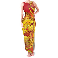 Vanuatu 45 Yia Indipendens Anivesari Family Matching Tank Maxi Dress and Hawaiian Shirt Tamtam Drum With Boar Tusk LT05 Mom's Dress Yellow - Polynesian Pride