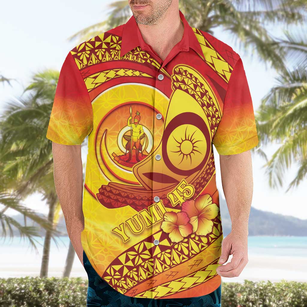 Vanuatu 45 Yia Indipendens Anivesari Hawaiian Shirt Tamtam Drum With Boar Tusk LT05 - Polynesian Pride