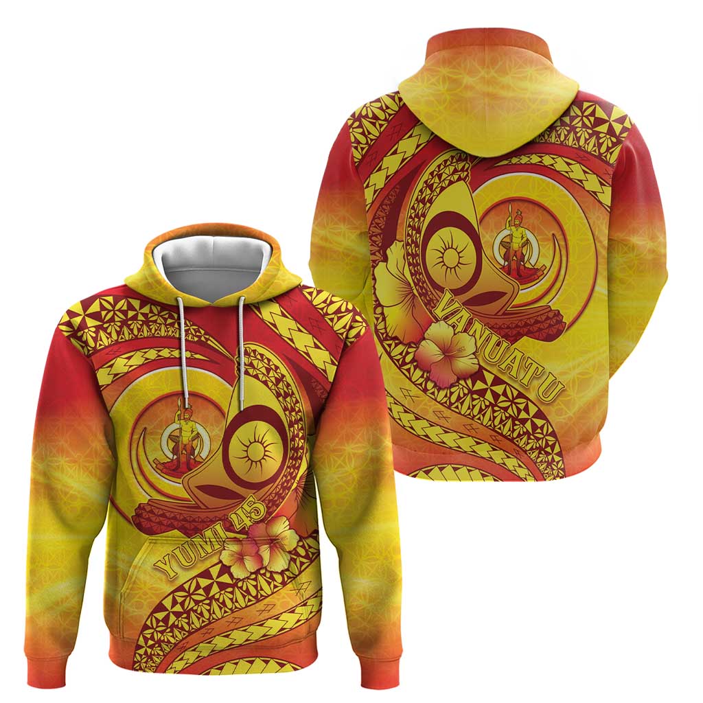 Vanuatu 45 Yia Indipendens Anivesari Hoodie Tamtam Drum With Boar Tusk LT05 - Polynesian Pride