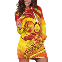 Vanuatu 45 Yia Indipendens Anivesari Hoodie Dress Tamtam Drum With Boar Tusk LT05 Yellow - Polynesian Pride
