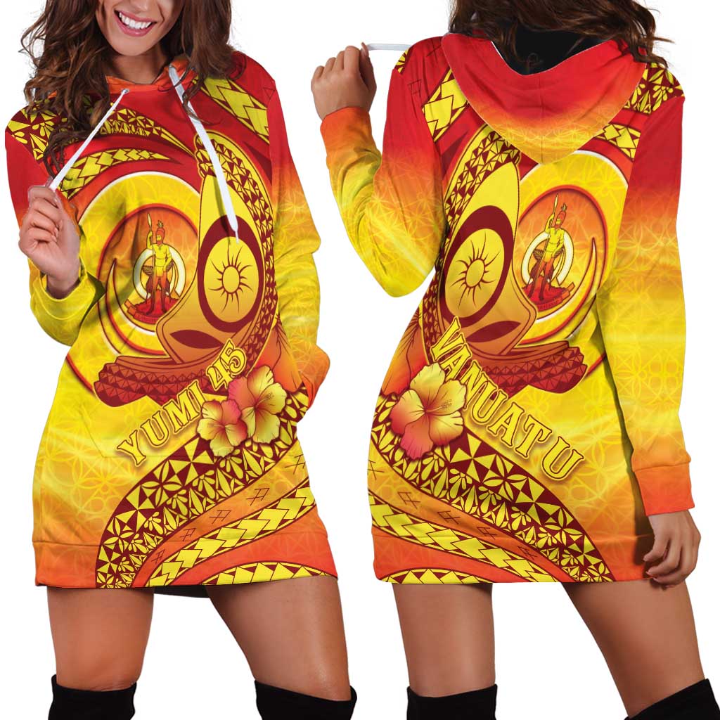 Vanuatu 45 Yia Indipendens Anivesari Hoodie Dress Tamtam Drum With Boar Tusk LT05 - Polynesian Pride