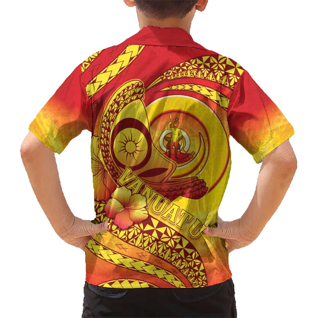 Vanuatu 45 Yia Indipendens Anivesari Kid Hawaiian Shirt Tamtam Drum With Boar Tusk LT05 - Polynesian Pride