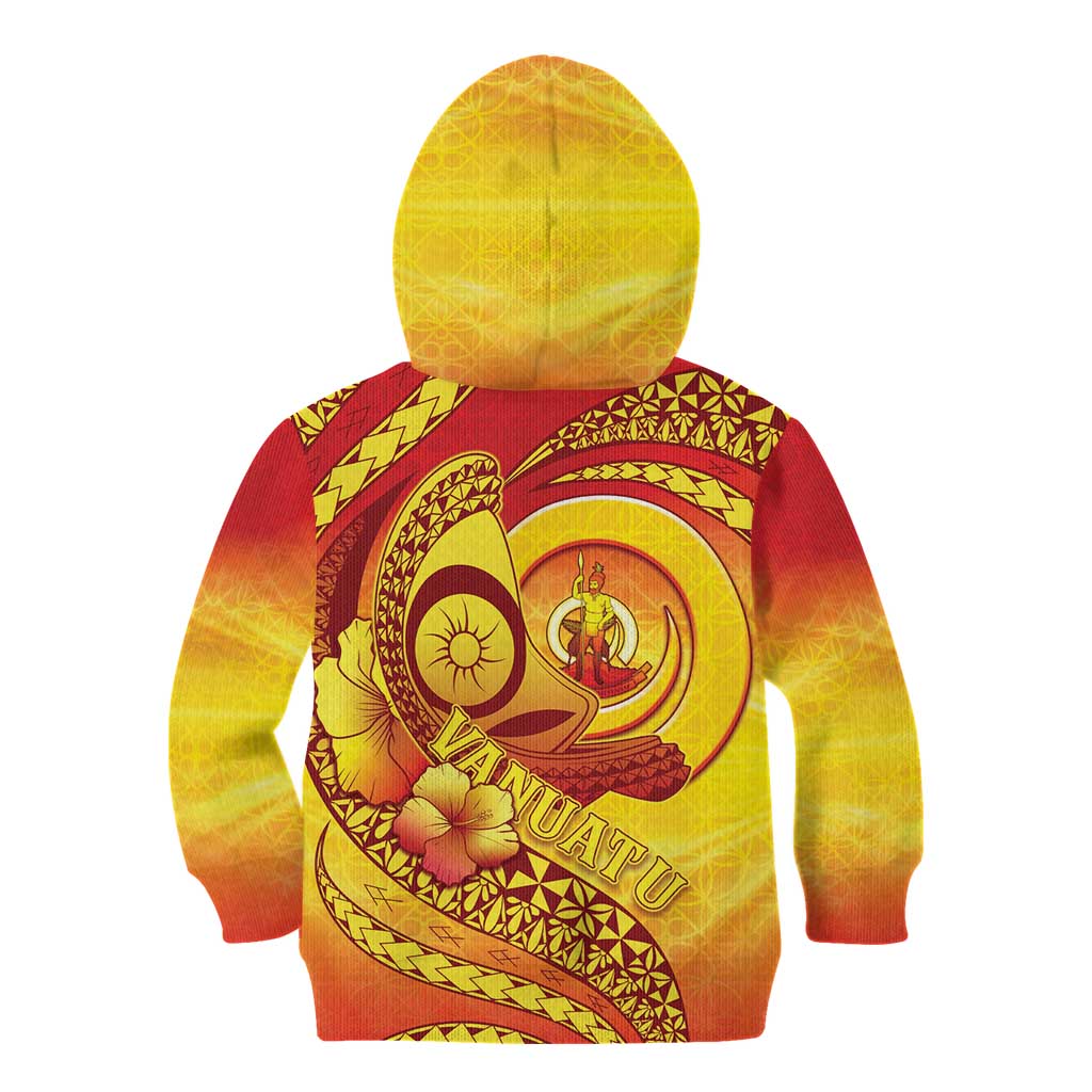 Vanuatu 45 Yia Indipendens Anivesari Kid Hoodie Tamtam Drum With Boar Tusk LT05 - Polynesian Pride