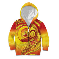 Vanuatu 45 Yia Indipendens Anivesari Kid Hoodie Tamtam Drum With Boar Tusk LT05 Zip Hoodie Yellow - Polynesian Pride