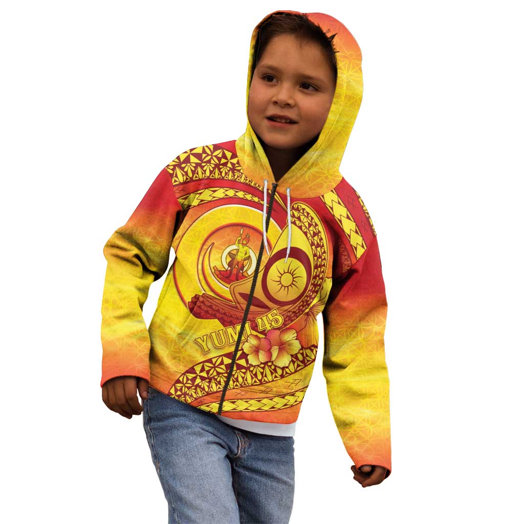 Vanuatu 45 Yia Indipendens Anivesari Kid Hoodie Tamtam Drum With Boar Tusk LT05 - Polynesian Pride