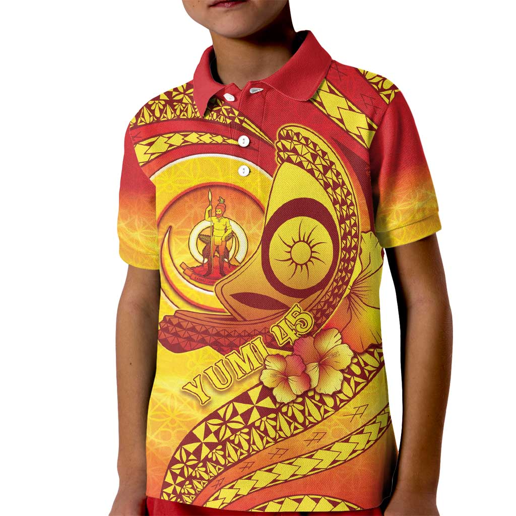 Vanuatu 45 Yia Indipendens Anivesari Kid Polo Shirt Tamtam Drum With Boar Tusk LT05 Kid Yellow - Polynesian Pride