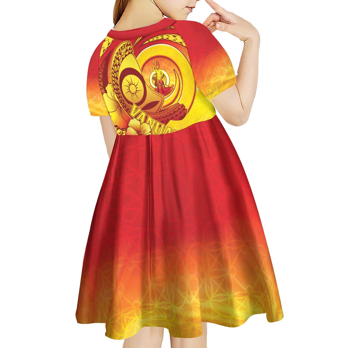 Vanuatu 45 Yia Indipendens Anivesari Kid Short Sleeve Dress Tamtam Drum With Boar Tusk LT05 - Polynesian Pride