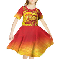Vanuatu 45 Yia Indipendens Anivesari Kid Short Sleeve Dress Tamtam Drum With Boar Tusk LT05 - Polynesian Pride